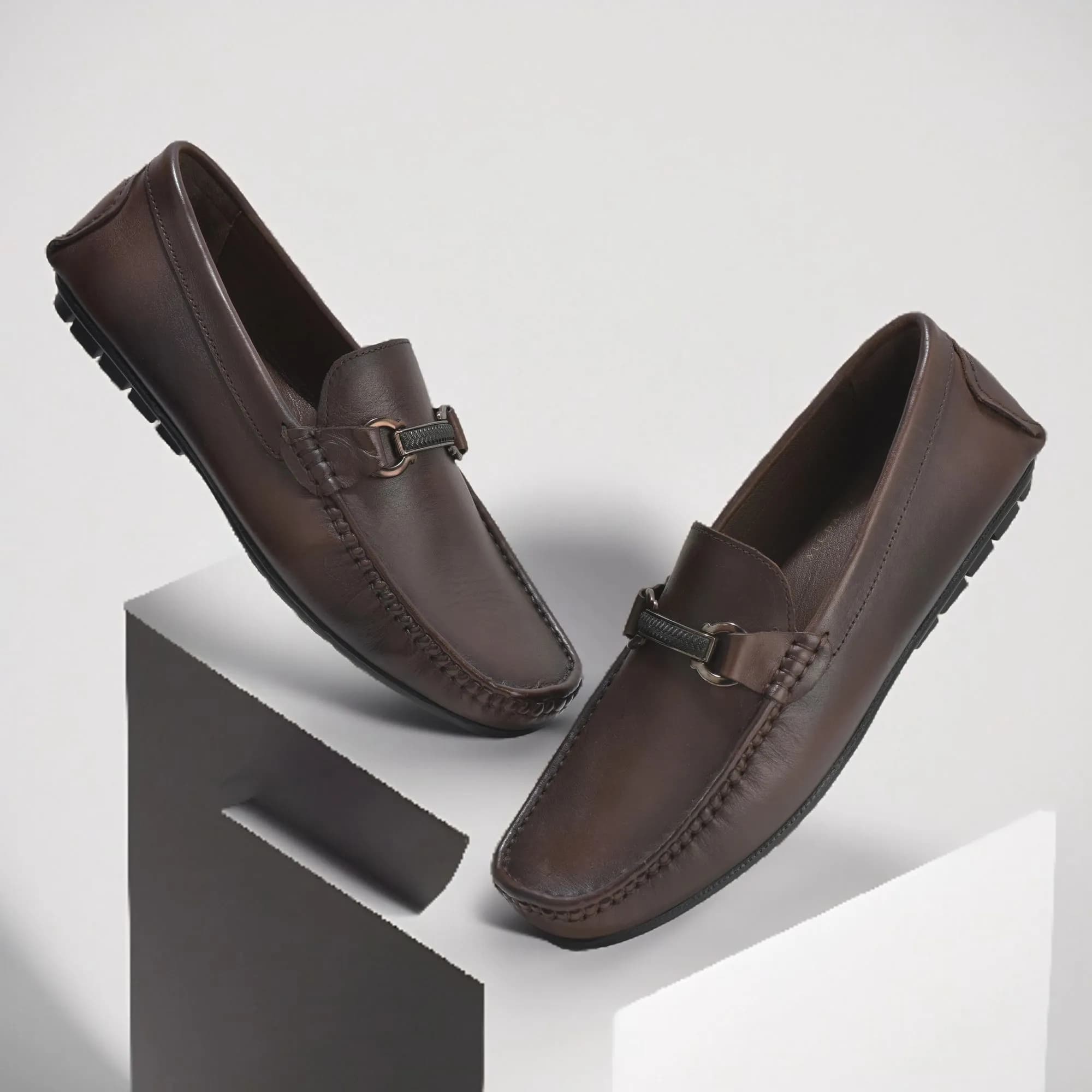 Woodland Brown Slip on Leather Shoes For Men