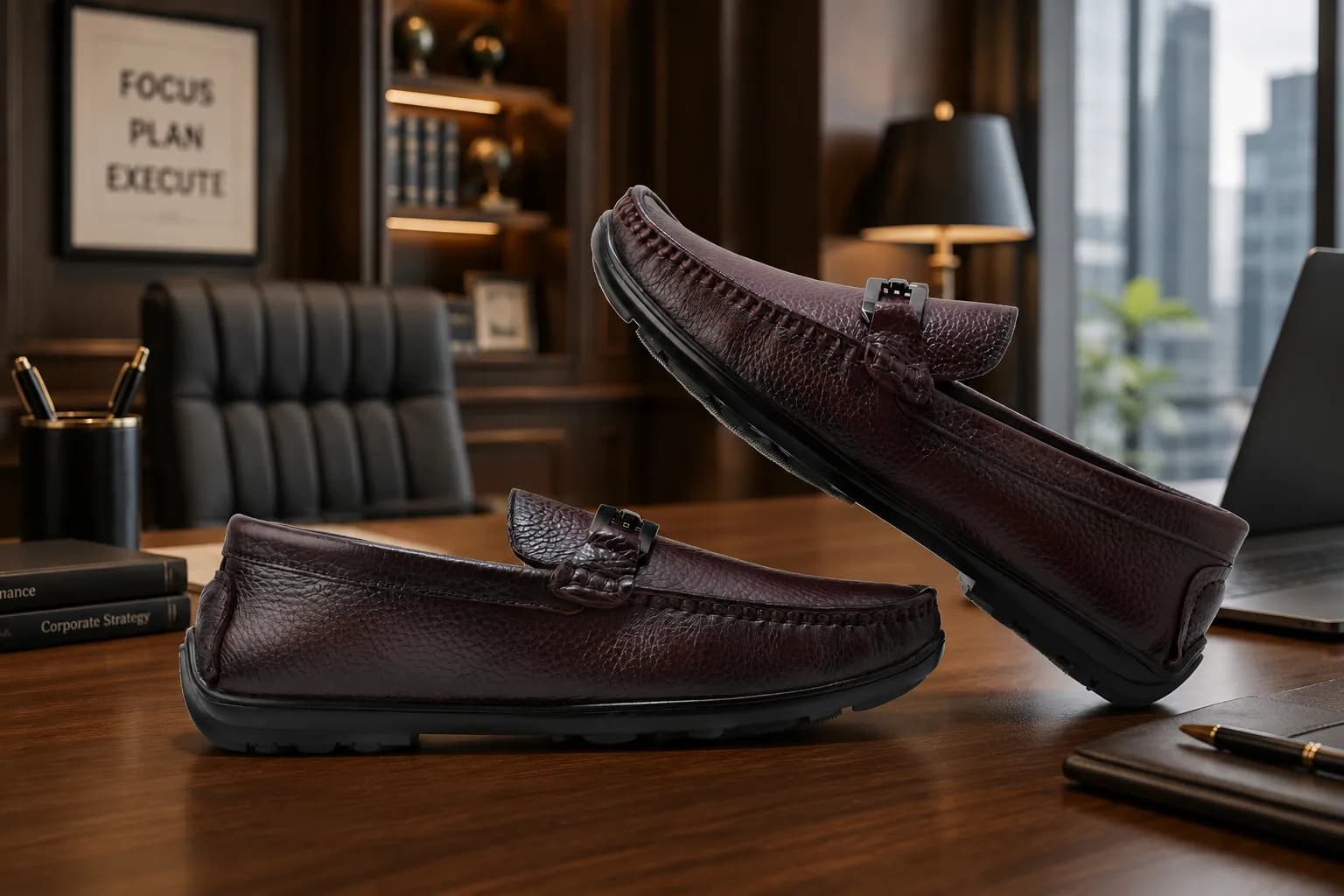 Men Wine Softy Leather Classic Slip-On Shoes