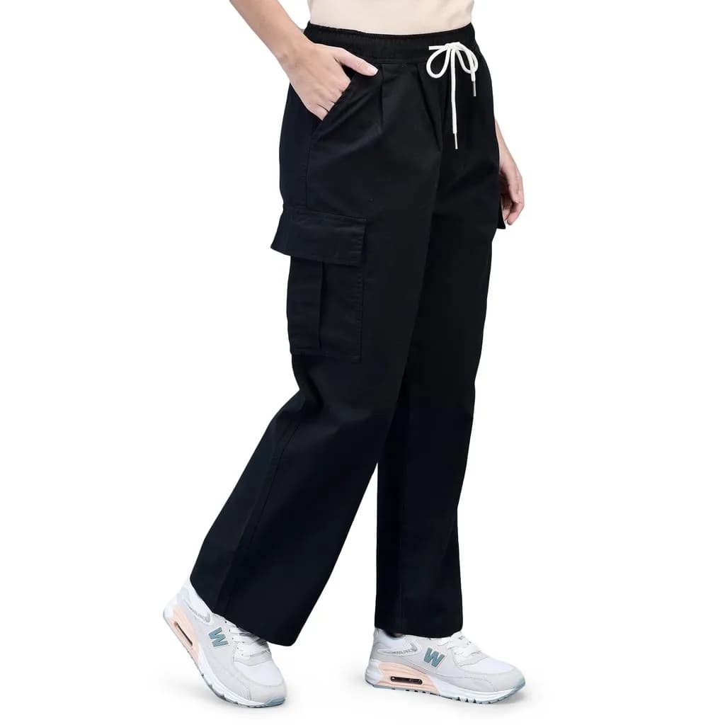 Black Straight-fit Cargo pants for women 3
