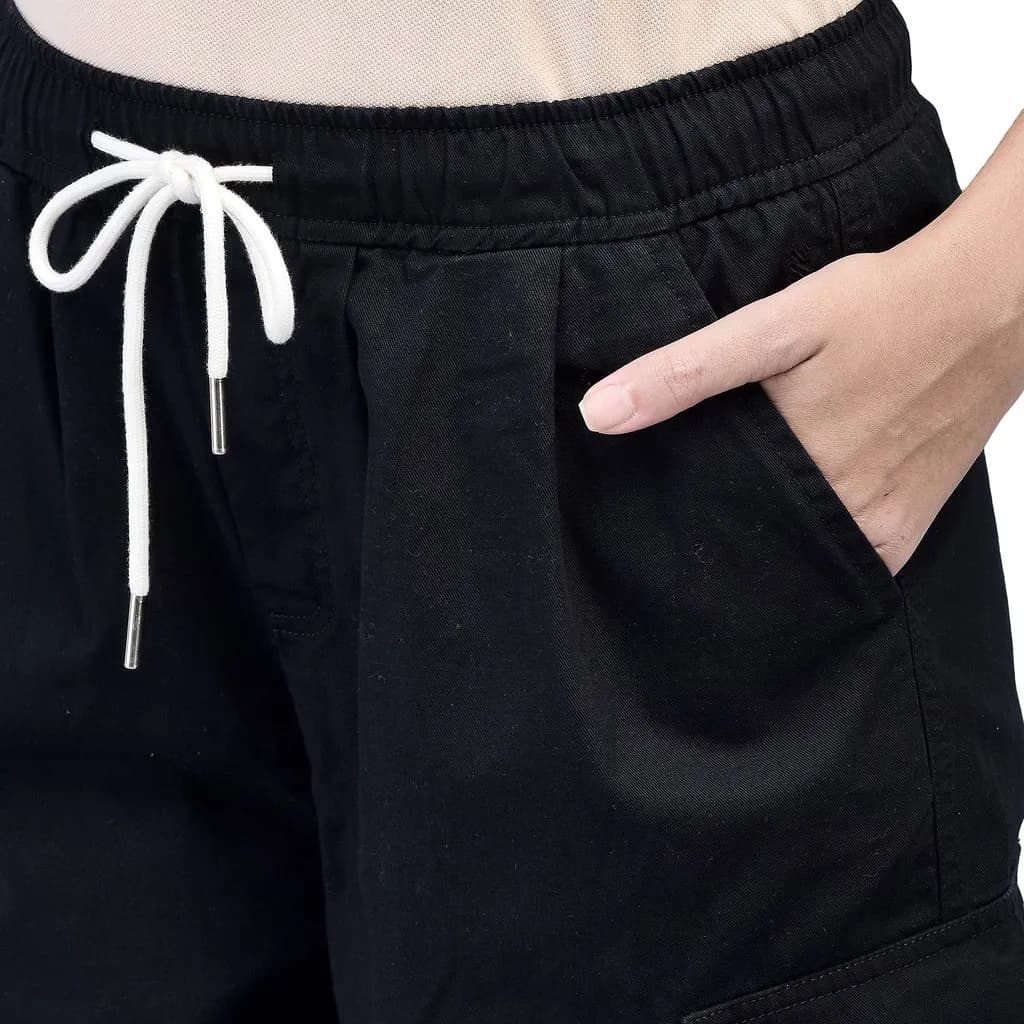 Black Straight-fit Cargo pants for women 5